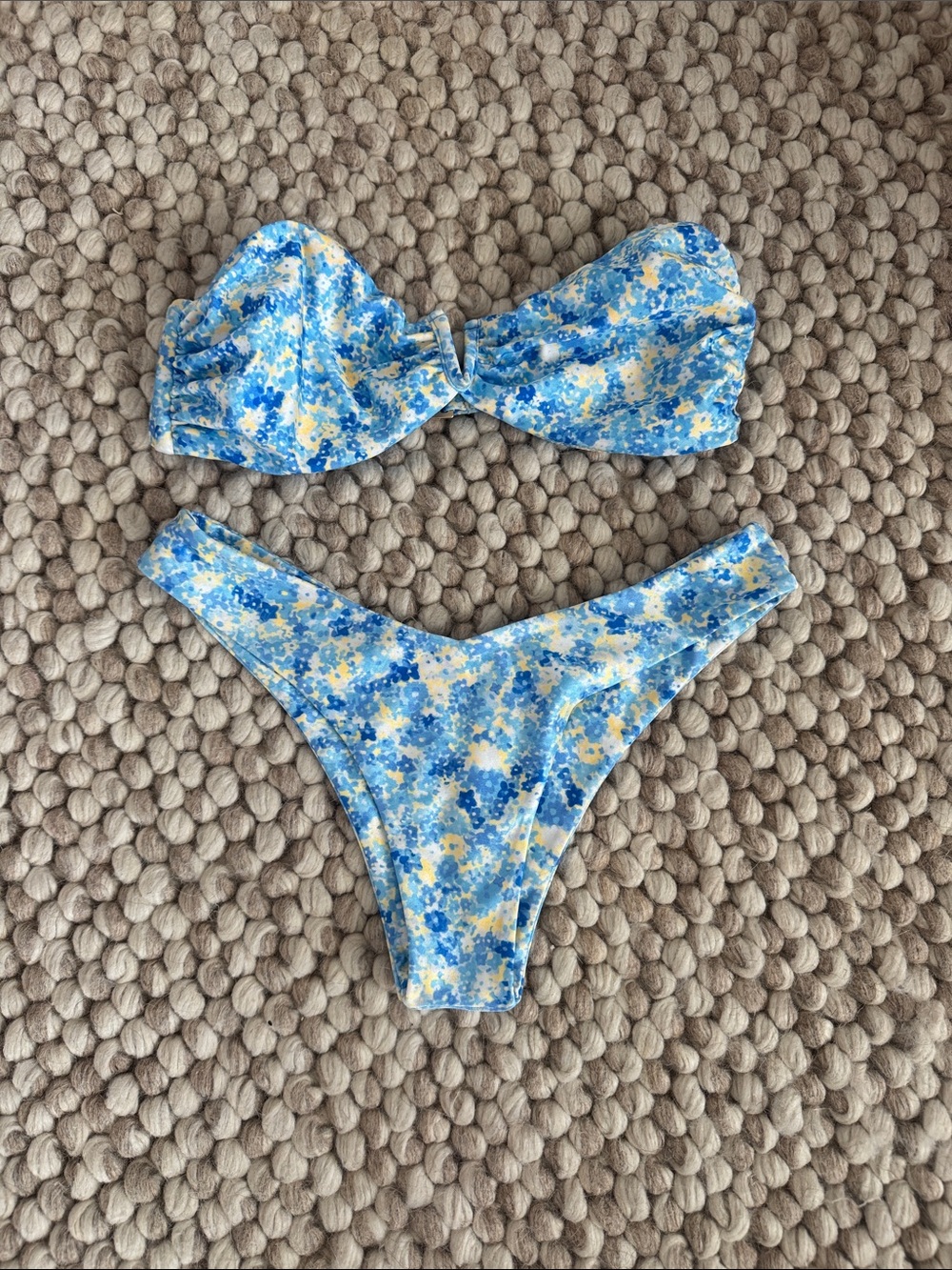Blue & Yellow Floral Bikini Set - large top/small bottoms